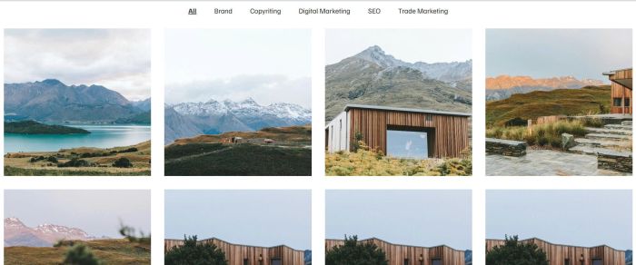 Portfolio page with 120 items + filter category 1