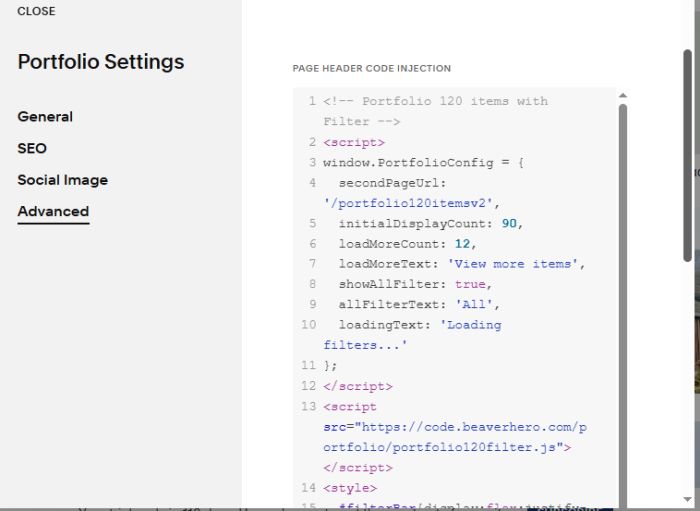 Portfolio page with 120 items + filter category 4