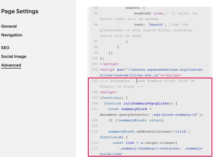 Universal Filter Summary Block Popup