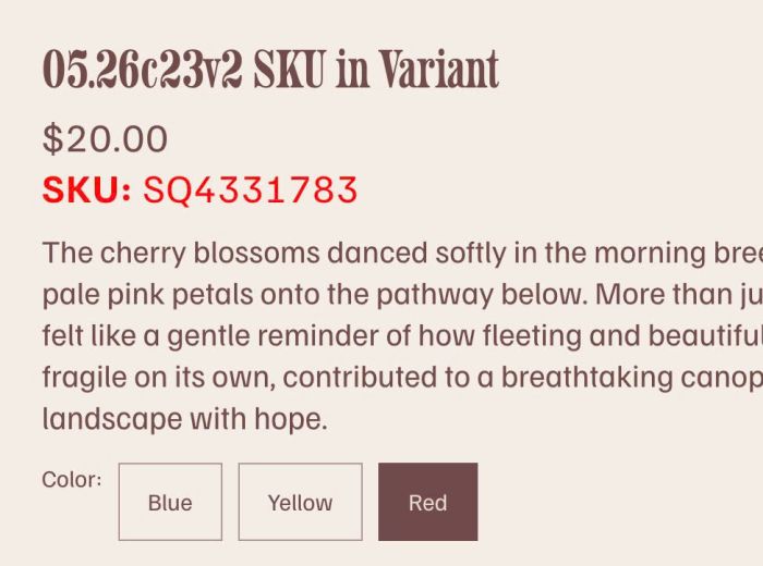05.26c23v1 SKU in Product Variants