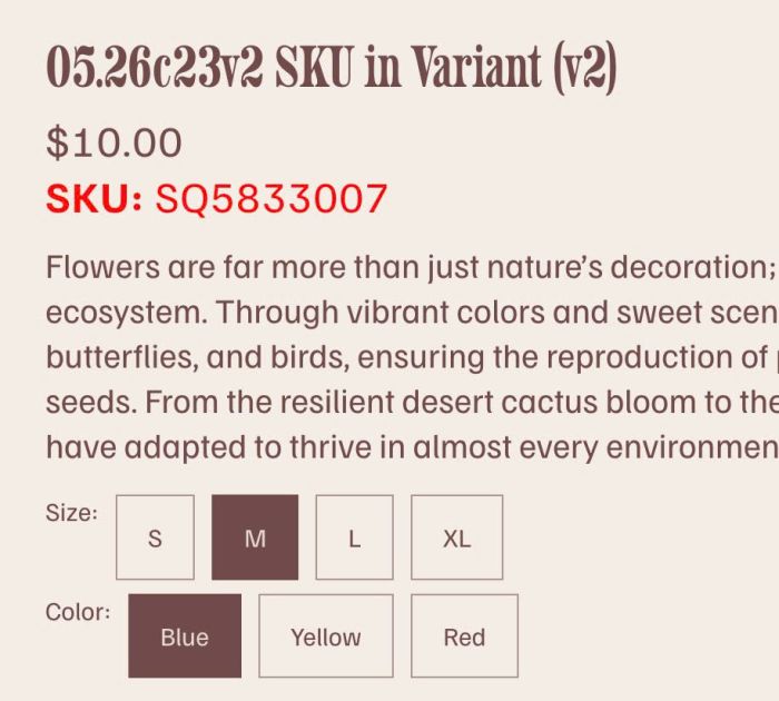 05.26c23v1 SKU in Product Variants