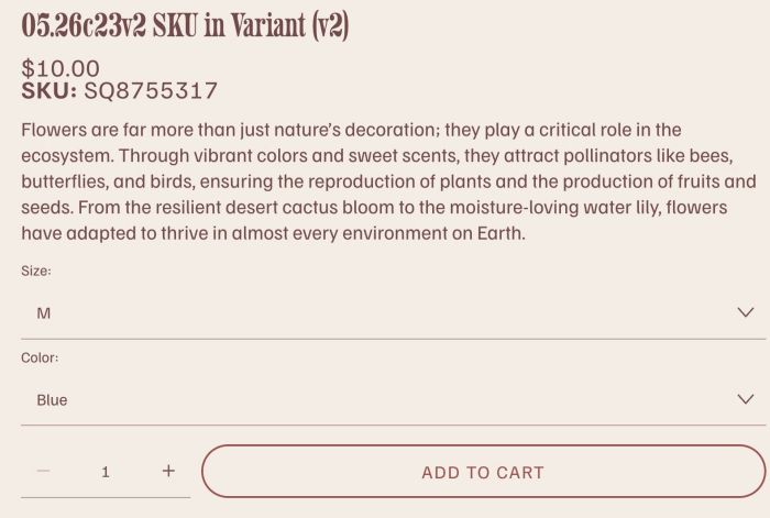 05.26c23v1 SKU in Product Variants