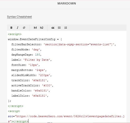 Event Page Date Filter