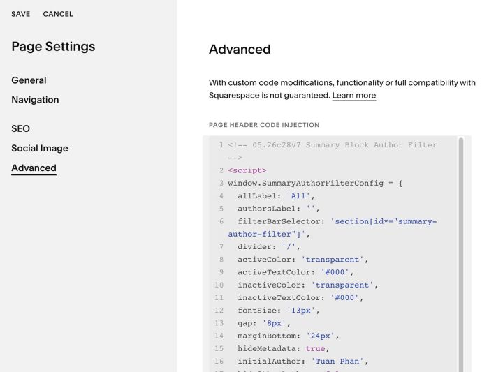 Summary Block Author Filter
