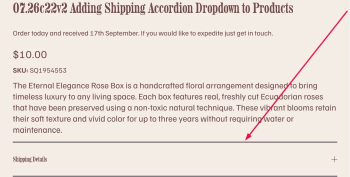 07.26c22v2 Adding Shipping Accordion Dropdown to Products