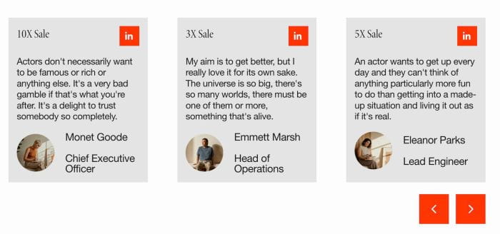 09.26c12v20 Testimonial Slider with Avatar, Name, Position, Title, Description, LinkedIn