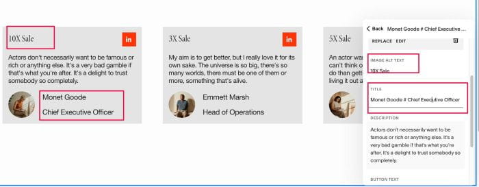 09.26c12v20 Testimonial Slider with Avatar, Name, Position, Title, Description, LinkedIn